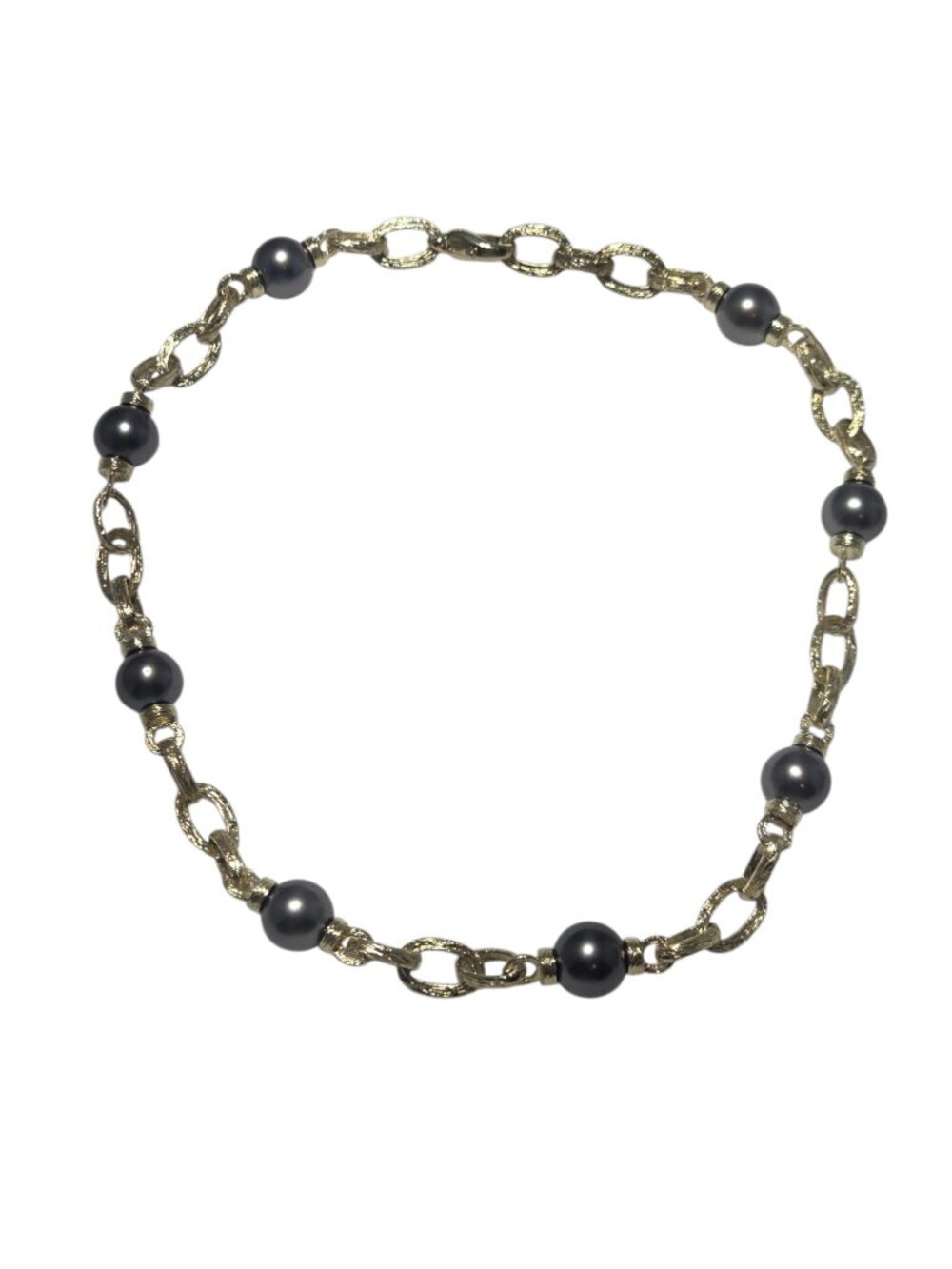 18K Yellow Gold Black Pearl Textured Link Necklace 16" #25080